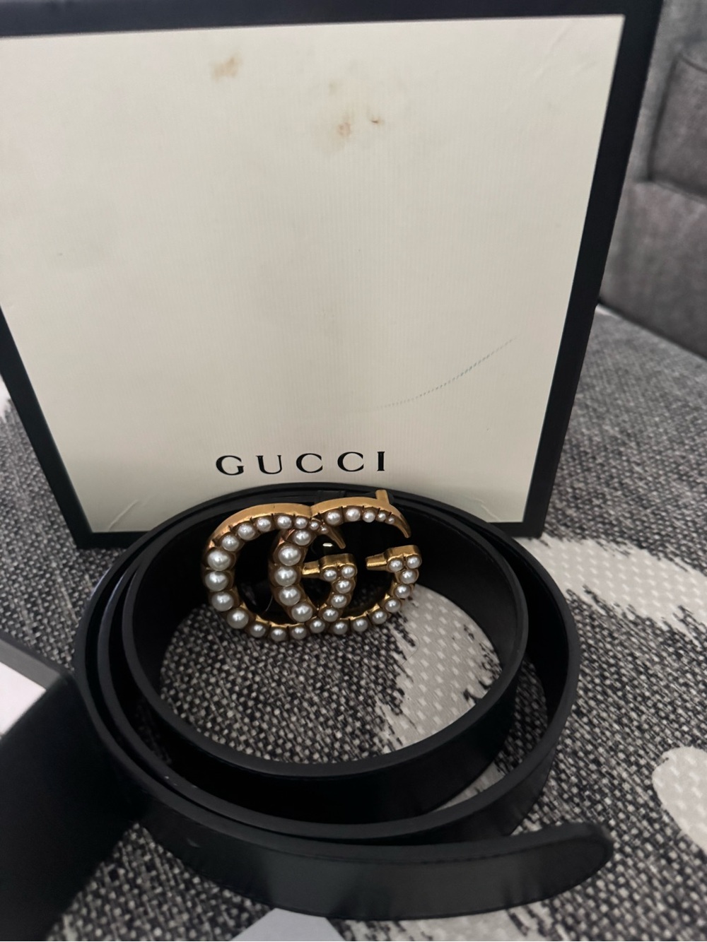 Gucci Black Leather Belt with Gold Pearl Double G Buckle